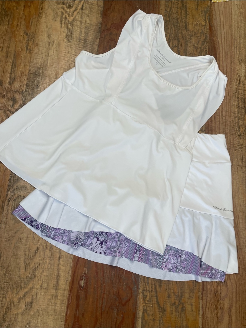 Denise Cromwell set Large tennis/ pickleball skirt XL tank White purple
